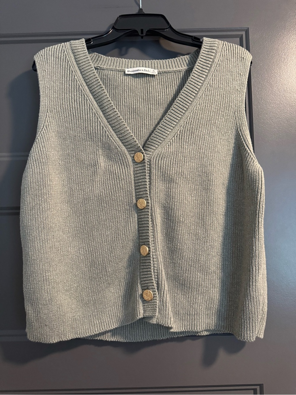 Abercrombie & Fitch Light Gray Ribbed V-Neck Button Vest